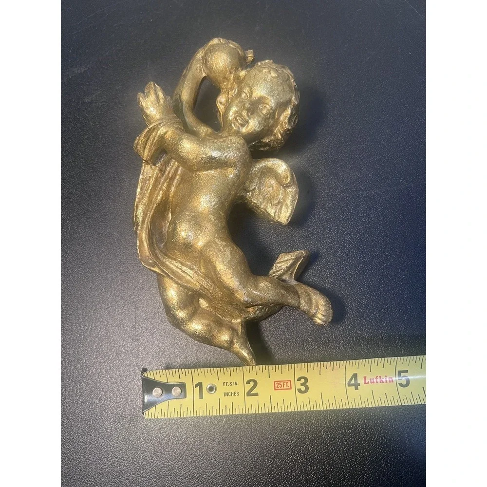 Vintage  Angel Cherub‎ Wall Hanging Plaques Hollywood Regency Gold 7